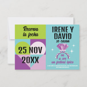 Reserva La Fecha Foto Save the Date Anillo Festival Turquesa Morado