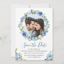 Reserva La Fecha Foto Save the Date Blue Hydrangeas Floral Wreath
