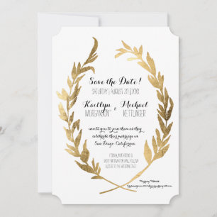 Reserva La Fecha Foto Save the Date Laurel Wreath Olive Gold Leaf