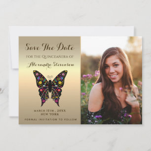Reserva La Fecha Foto Save The Date Quinceañera Mariposa Dorada