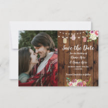 Foto Save the Date Rustic Jar Wood Floral Invite