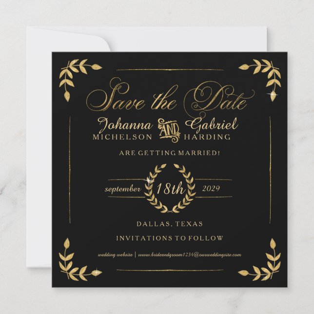 Reserva La Fecha Foto Save the Date, Tipografía de hojas de oro (Anverso)