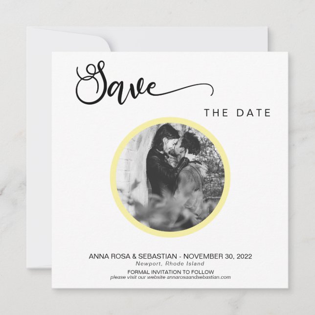 Reserva La Fecha *~* FOTO Simple Boho Amarillo Boho Wedding Save Th (Anverso)