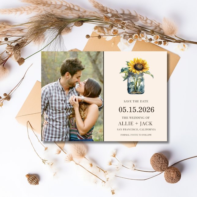 Reserva La Fecha Foto simple de Boda ruso de girasol (Simple Sunflower Rustic Wedding Photo Save The Date)