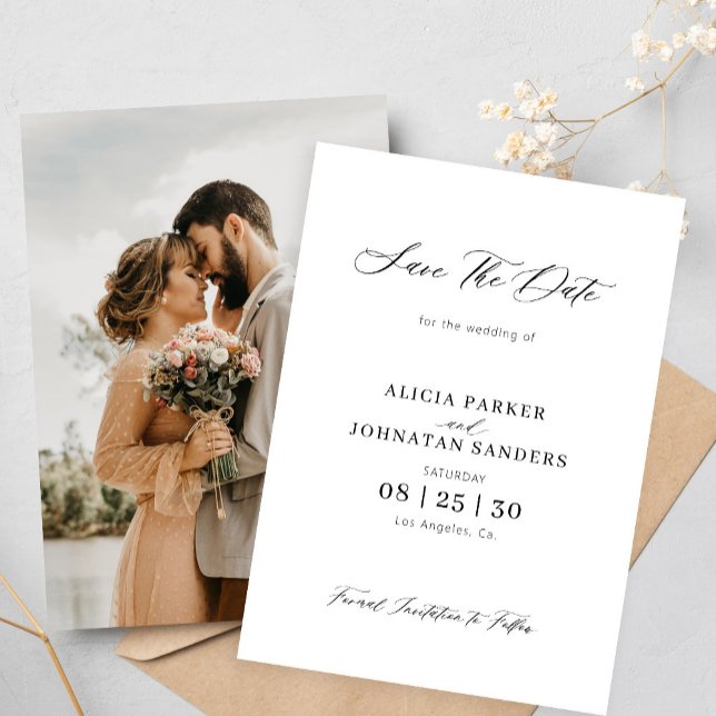 Reserva La Fecha Foto simple y elegante boda blanco y negro (Subido por el creador)