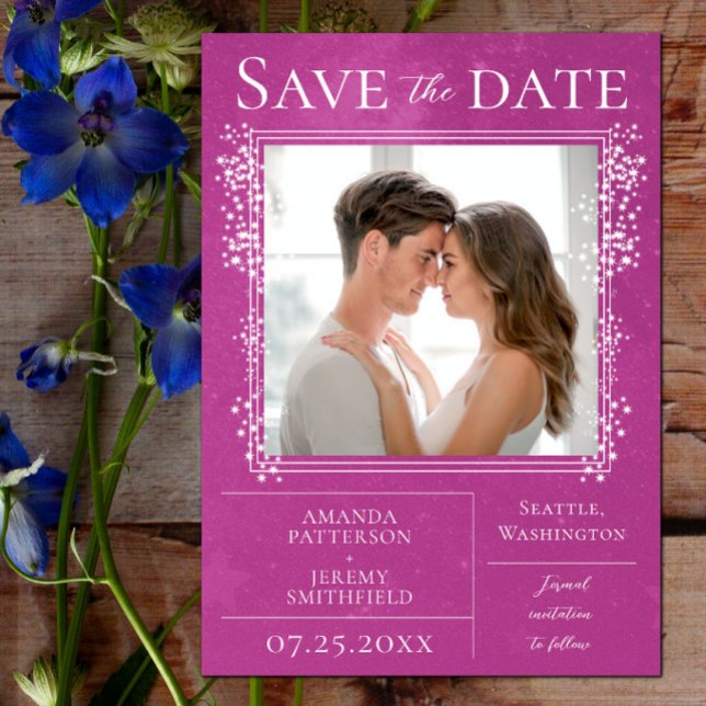 Reserva La Fecha Foto Starry | Magenta Guardar la fecha (Starry Photo Save the Date - Magenta)