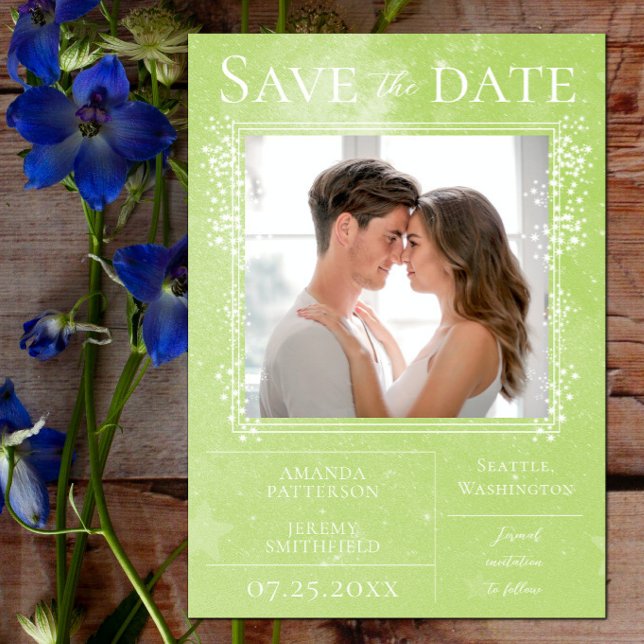Reserva La Fecha Foto Starry | Verde Guardar la fecha (Starry Photo Save the Date - Green)