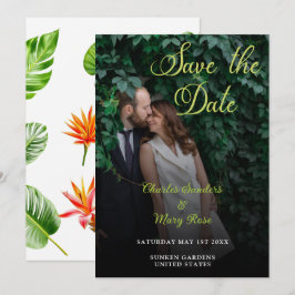 Reserva La Fecha Foto tipográfica de hojas tropicales