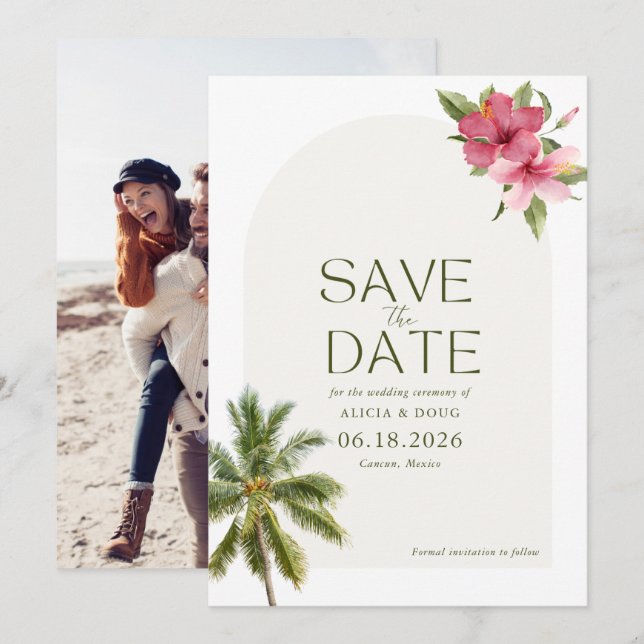 Reserva La Fecha Foto Tropical Beach Wedding Save The Date (Anverso / Reverso)
