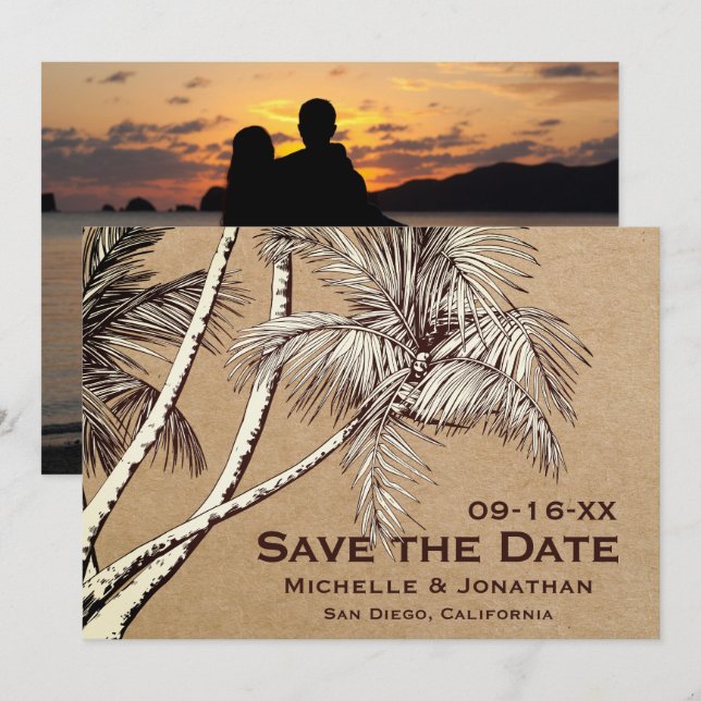 Reserva La Fecha FOTO Tropical Palm Tree Beach Wedding (Anverso / Reverso)