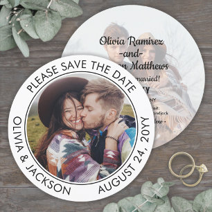 Reserva La Fecha Foto Única Redonda Moderna Boda en Blanco y Negro