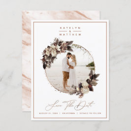 Reserva La Fecha Foto y caligrafía enmarcadas por cobre floral ruso