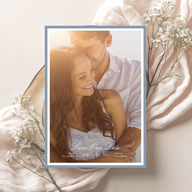 Reserva La Fecha Fotografía clásica con marco azul turbio (Subido por el creador)