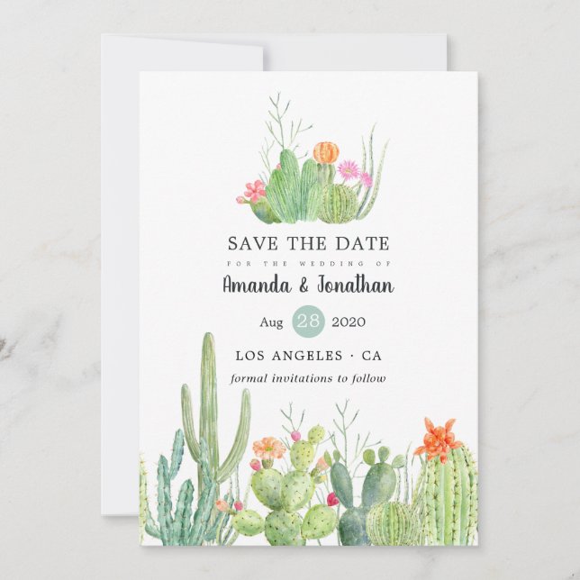 Reserva La Fecha Fotografía de boda con cactus acuarela (Anverso)