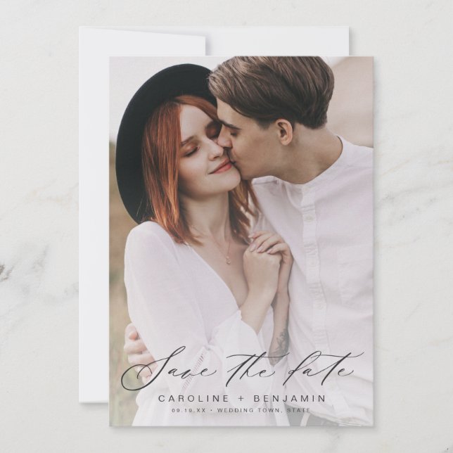 Reserva La Fecha Fotografía de boda con caligrafía moderna para gua (Anverso)
