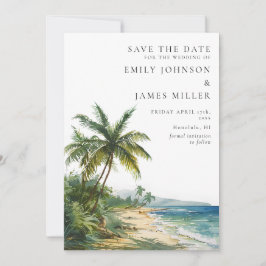 Reserva La Fecha Fotografía de boda con palmeras tropicales en acua