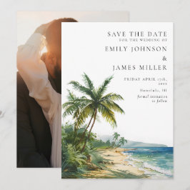 Reserva La Fecha Fotografía de boda con palmeras tropicales en acua
