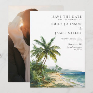 Reserva La Fecha Fotografía de boda con palmeras tropicales en acua