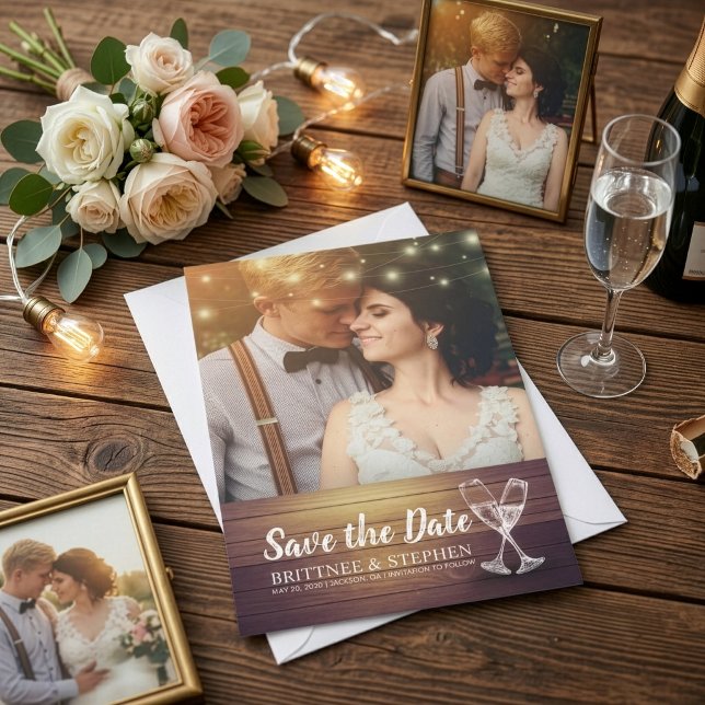 Reserva La Fecha Fotografía de boda Copas de champán para guardar l (Subido por el creador)