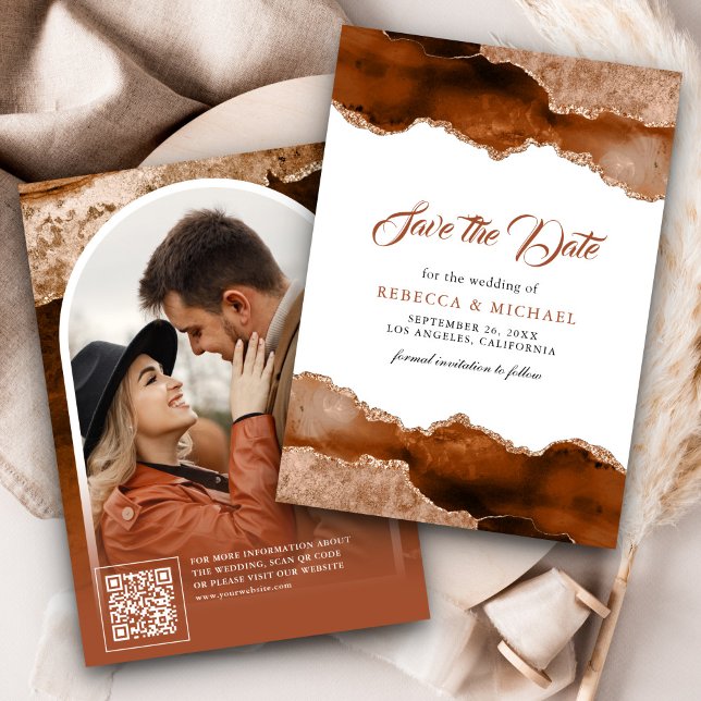 Reserva La Fecha Fotografía de boda de mármol de ágata de terracota (Subido por el creador)