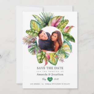 Reserva La Fecha Fotografía de boda de verano tropical con acuarela