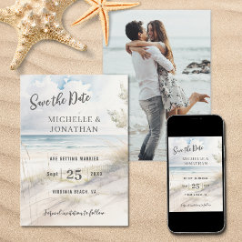 Reserva La Fecha Fotografía de boda en la playa con acuarela coster