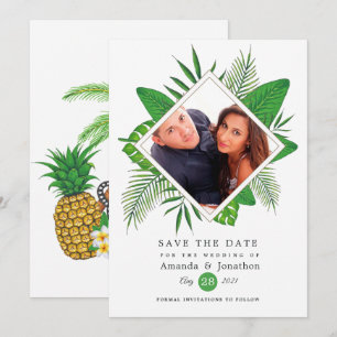 Reserva La Fecha Fotografía de boda hawaiana luau tropical acuarela