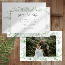 Reserva La Fecha Fotografía de boda rústica con helechos de vegetac