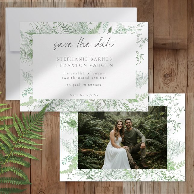 Reserva La Fecha Fotografía de boda rústica con helechos de vegetac (Subido por el creador)