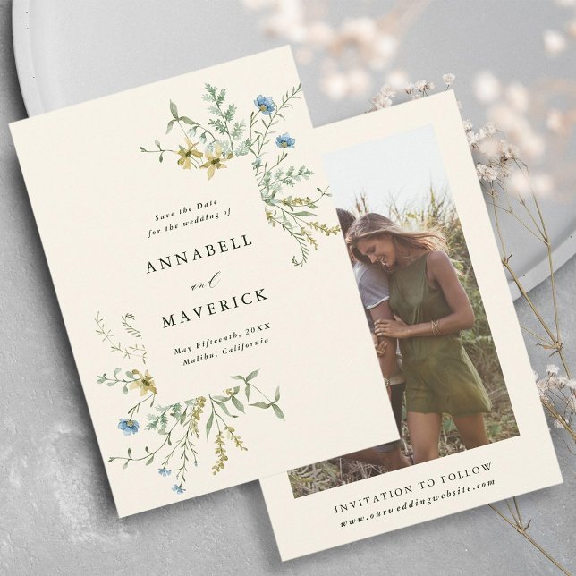 RESERVA LA FECHA FOTOGRAFÍA DE BODAS BOHO DE FLORES SILVESTRES DELI (Front & Back)