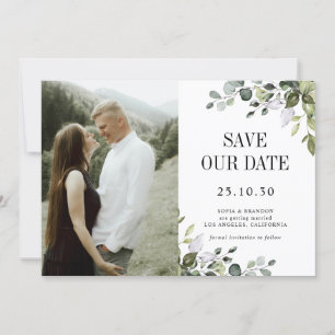 Reserva La Fecha Fotografía de Eucalyptus Emerald Rustic Boda