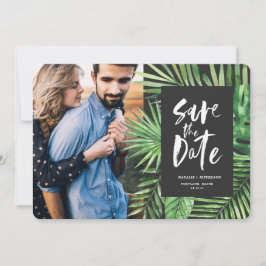 Reserva La Fecha Fotografía de hojas de palmera tropicales y follaj