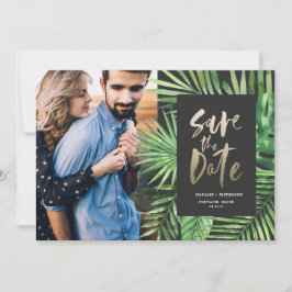 Reserva La Fecha Fotografía de hojas de palmera tropicales y orujo 