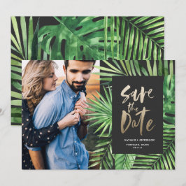 Reserva La Fecha Fotografía de hojas de palmera tropicales y orujo