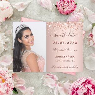 Reserva La Fecha Fotografía de oro rosa de Quinceanera