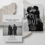 Reserva La Fecha Fotografía de tipografía simple y elegante<br><div class="desc">Esta simple y elegante tipografía foto Guardar la fecha es la tarjeta perfecta para anunciar su día especial a sus huéspedes. Muestra 2 fotos y todos los detalles simples de tu día.</div>