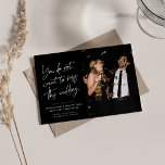 Reserva La Fecha Fotografía divertida en blanco negro<br><div class="desc">¡No quieres perderte a este boda! Prepárese a sus bodas invitados para que se lo pasen bien con esta divertida foto de dos fotos para guardar el diseño de la fecha. Con un texto de escritura moderno en blanco sobre fondo negro, esta fecha también incluye una foto en la parte...</div>