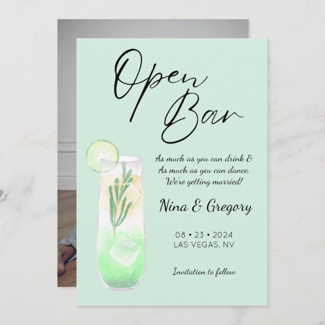 Reserva La Fecha Fotografía divertida verde moderna (Anverso / Reverso)