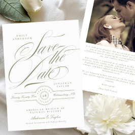 Reserva La Fecha Fotografía formal de la caligrafía verde sabio de 