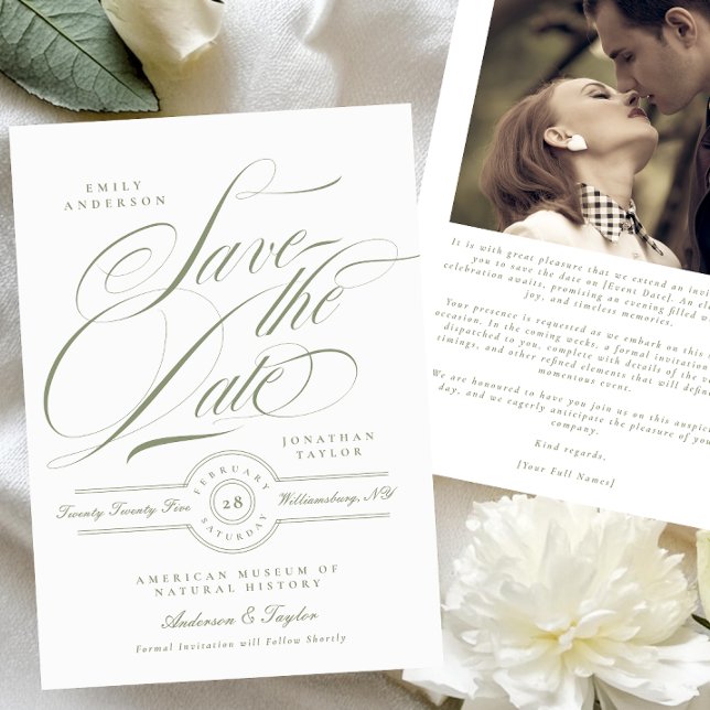 Reserva La Fecha Fotografía formal de la caligrafía verde sabio de  (Subido por el creador)