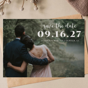Reserva La Fecha Fotografía horizontal de boda con caligrafía minim