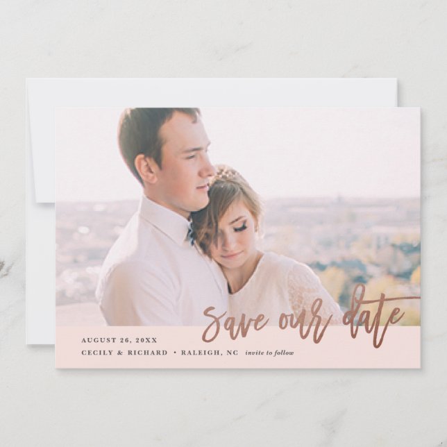 Reserva La Fecha Fotografía moderna de caligrafía, guardar la fecha (Anverso)