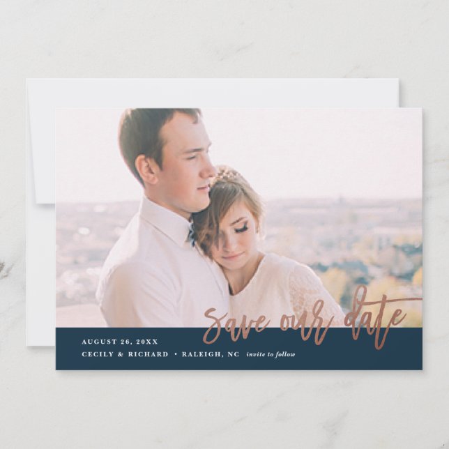 Reserva La Fecha Fotografía moderna de caligrafía, guardar la fecha (Anverso)