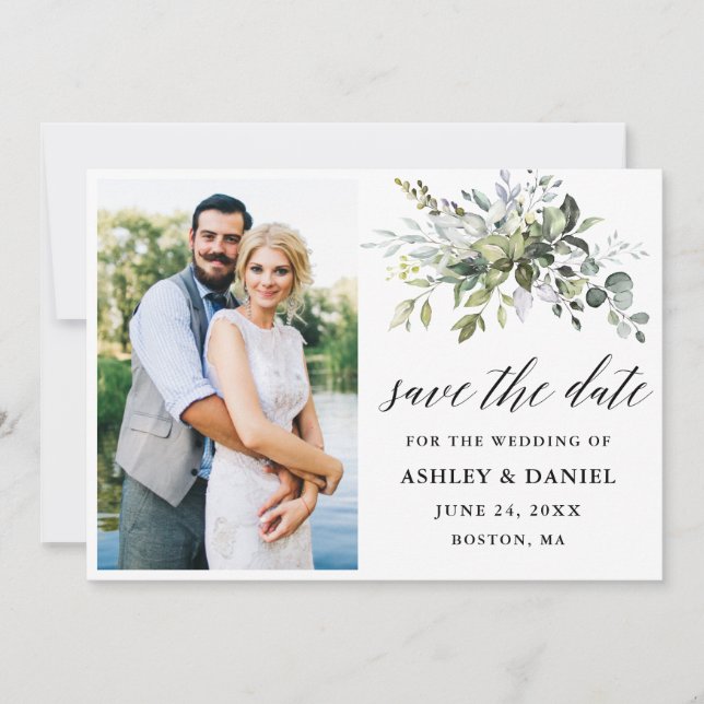 Reserva La Fecha Fotografía moderna de caligrafía verde (Anverso)