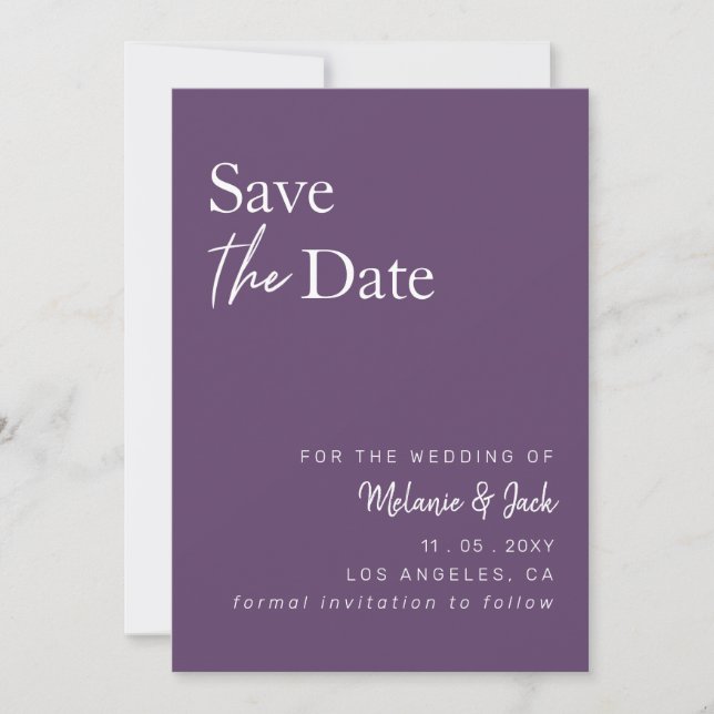 Reserva La Fecha Fotografía Purple Simple Calligraphy Save the Date (Anverso)