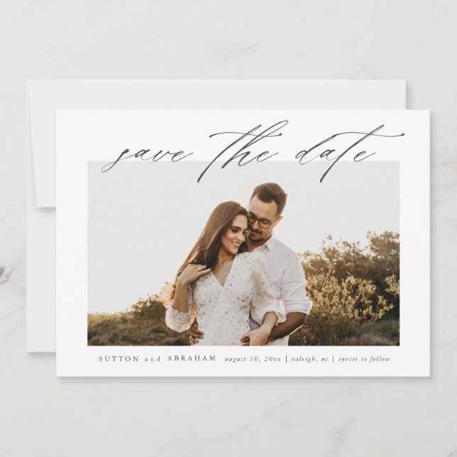 Reserva La Fecha Fotos de boda con guión simple (Anverso)