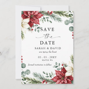 Reserva La Fecha Fotos de Boda de Navidad con Poinsettias y Piñas 