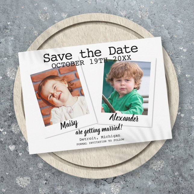 Reserva La Fecha Fotos de la infancia moderna Boda  (Modern Childhood Photos Wedding Save The Date)