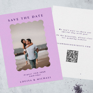 Reserva La Fecha Fotos de onda retro y Boda de código QR Lilac y Pu