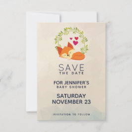 Reserva La Fecha Fox Naranja lindo con Baby Shower Wreath verde